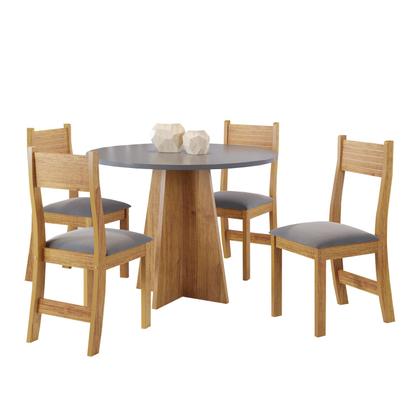 Imagem de Mesa de Jantar Redonda James C/4 Cad Brisa Mel/Cinza Brilho/V.grafite