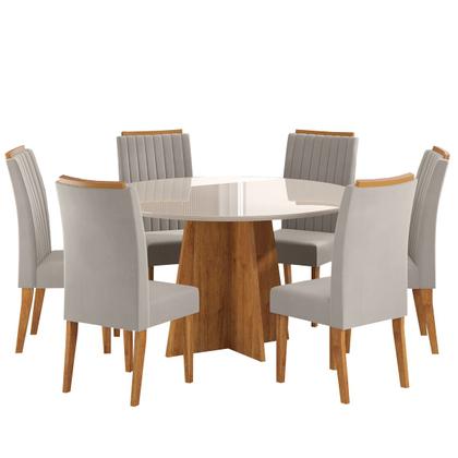 Imagem de Mesa de Jantar Redonda Julieta Com 6 cadeiras Fran Mel/Off White/Marfim Casa Giulia