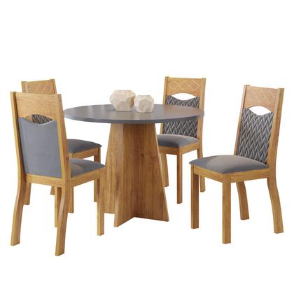 Imagem de Mesa de Jantar Redonda Montague C/4 Cad Pietra Mel/Cinza Brilho/V.grafite