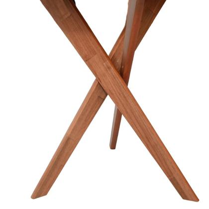 Imagem de Mesa de Jantar Redonda Olinda 109cm com Tampo de Vidro Off White e Base em Madeira Maciça Cinamomo