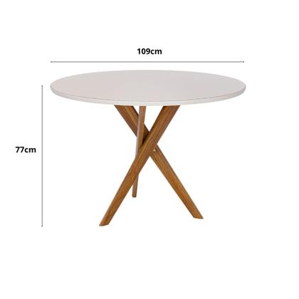 Imagem de Mesa de Jantar Redonda Olinda 109cm com Tampo de Vidro Off White e Base em Madeira Maciça Cinamomo