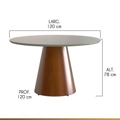 Imagem de Mesa de Jantar Redonda para 4 Lugares 120cm Liz Base Cone Amadeirado Tampo Vidro Off White CCS