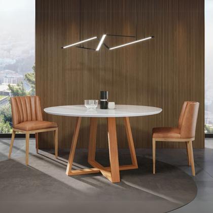 Imagem de Mesa de Jantar Redonda Paris de Madeira com Tampo de Vidro