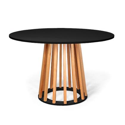 Imagem de Mesa de Jantar Redonda Talia Amadeirada Preta 120cm com 6 Cadeiras Eames Eiffel Base Preta - Nude