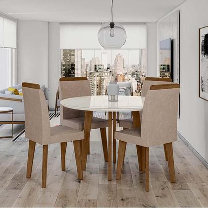 Imagem de Mesa de Jantar Redonda Tampo Vidro 108x108 Pés Oblongo Turmalina RV Móveis Off White