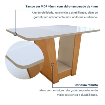Imagem de Mesa de Jantar Retangular 120cm Maxi Tampo com Vidro Apogeu