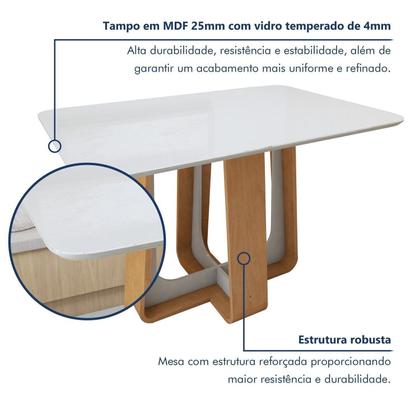 Imagem de Mesa de Jantar Retangular 120cm Tampo com Vidro Sintonia