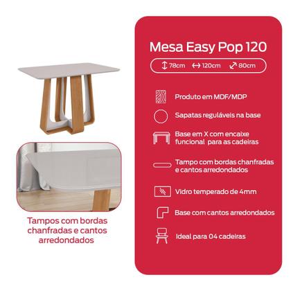 Imagem de Mesa de Jantar Retangular 4 Lugares 120 Tampo MDF/Vidro Easy Pop Amendoa/off White