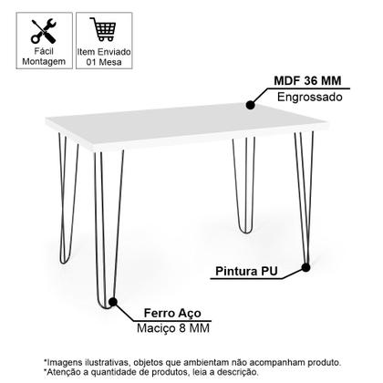 Imagem de Mesa de Jantar Retangular 4 Lugares 120x75 Base de Ferro Hairpin Branco - Straub Web
