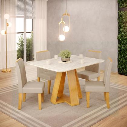 Imagem de Mesa de Jantar Retangular 4 Lugares 120x90cm Tampo Quartzo com Base Cedro Design Moderno para Sala de Jantar ou Cozinha