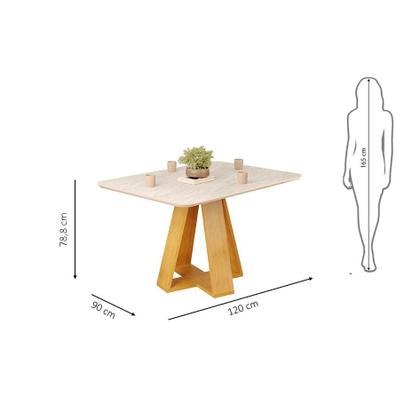 Imagem de Mesa de Jantar Retangular 4 Lugares 120x90cm Tampo Quartzo com Base Cedro Design Moderno para Sala de Jantar ou Cozinha