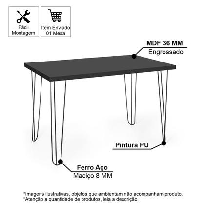 Imagem de Mesa de Jantar Retangular 4 Lugares 130x80 Base de Ferro Hairpin Preto - Straub Web
