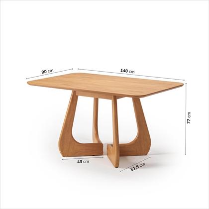 Imagem de Mesa de Jantar Retangular 4 Lugares 140x90cm Paineira CabeCasa MadeiraOriginals