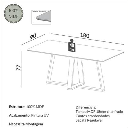 Imagem de Mesa de Jantar Retangular 4 Lugares 180cm 100% MDF