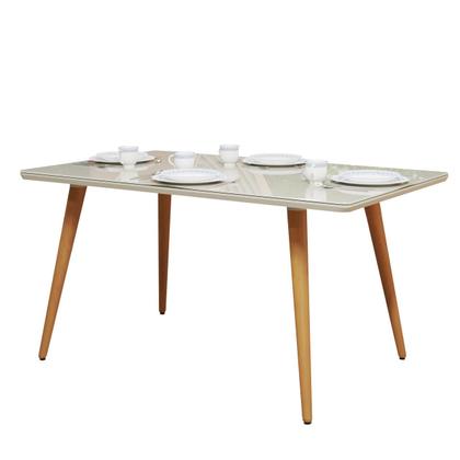 Imagem de Mesa De Jantar Retangular 4 Lugares Com Pés Palito E Tampo de Vidro