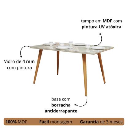 Imagem de Mesa De Jantar Retangular 4 Lugares Com Pés Palito E Tampo de Vidro