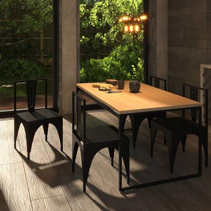 Imagem de Mesa De Jantar Retangular 4 Lugares Madeira Moderna Estilo Industrial 120x90cm