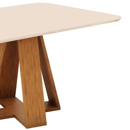 Imagem de Mesa de Jantar Retangular 4 Lugares Tampo Chanfrado Curvo 120cm com Vidro Kiara Freijó/Off White - DJ Móveis