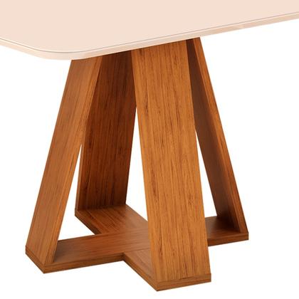 Imagem de Mesa de Jantar Retangular 4 Lugares Tampo Chanfrado Curvo 120cm com Vidro Kiara Freijó/Off White - DJ Móveis