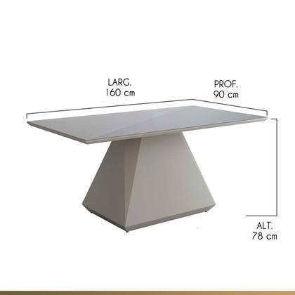 Imagem de Mesa De Jantar Retangular 6 Cadeiras 160x90cm Lia Tampo Vidro Off White CCS