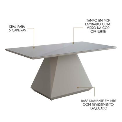 Imagem de Mesa De Jantar Retangular 6 Cadeiras 160x90cm Lia Tampo Vidro Off White CCS
