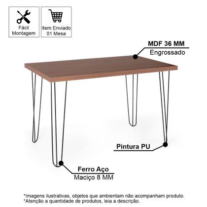 Imagem de Mesa de Jantar Retangular 6 Lugares 140x75 Base de Ferro Hairpin Noronha - Straub Web