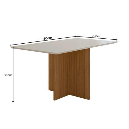 Imagem de Mesa de Jantar Retangular 6 Lugares 160cm Tampo Chanfrado sem Vidro Helô Carvalho/Off White - Poliman