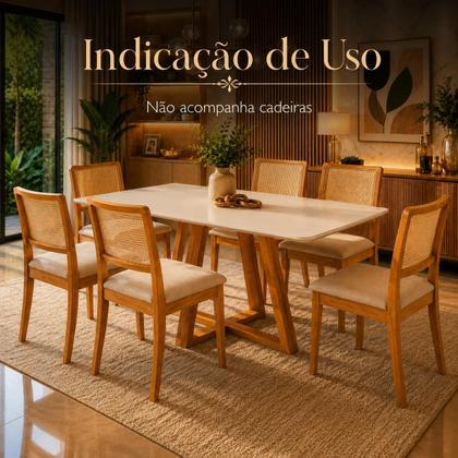 Imagem de Mesa de Jantar Retangular 6 Lugares 160x90 Madeira Maciça Pérola com Tampo MDF e Vidro