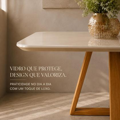 Imagem de Mesa de Jantar Retangular 6 Lugares 160x90 Madeira Maciça Pérola com Tampo MDF e Vidro