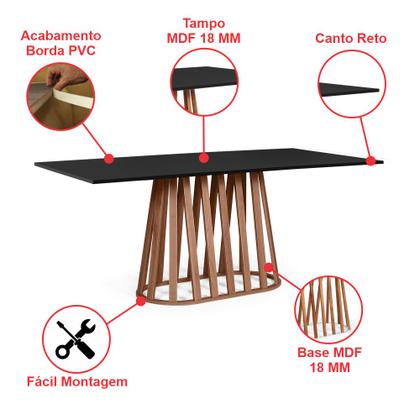 Imagem de Mesa de Jantar Retangular 6 Lugares 160x90cm Gabi Preto/Noronha - Straub Web