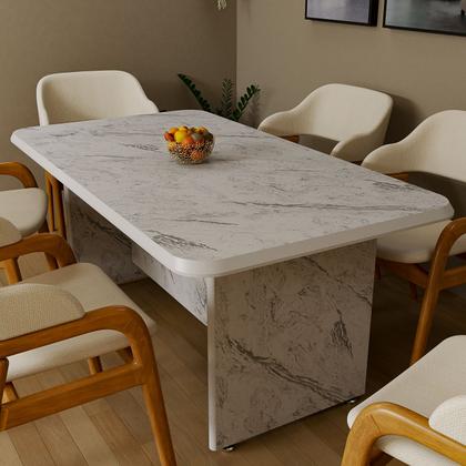 Imagem de Mesa De Jantar Retangular 6 Lugares Efeito Mármore MDF