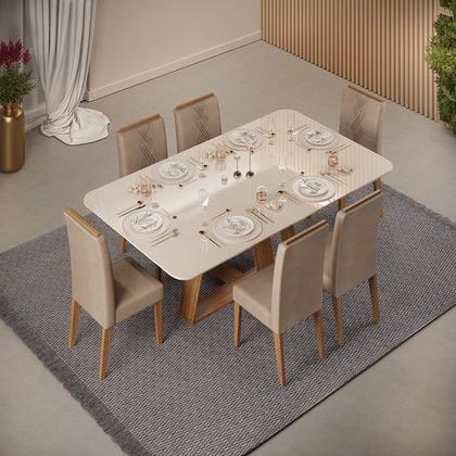 Imagem de Mesa De Jantar Retangular 6 Lugares kiara 6 Cadeira Yasmin