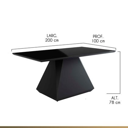 Imagem de Mesa De Jantar Retangular 8 Lugares 200x100cm Lia Tampo Vidro Preto CCS