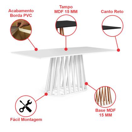 Imagem de Mesa de Jantar Retangular 8 Lugares 200x90cm Gabi Branca - Straub Web