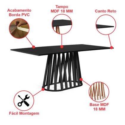 Imagem de Mesa de Jantar Retangular 8 Lugares 200x90cm Gabi Preta - Straub Web