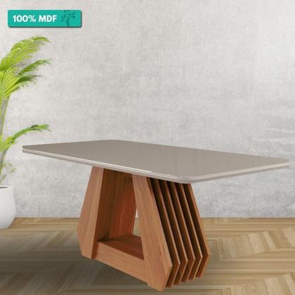Imagem de Mesa De Jantar Retangular 90X180Cm Tampo Mdf/Vidro Agata Cimol Cinamomo/Off White