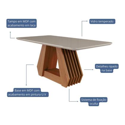 Imagem de Mesa De Jantar Retangular 90X180Cm Tampo Mdf/Vidro Agata Cimol Cinamomo/Off White