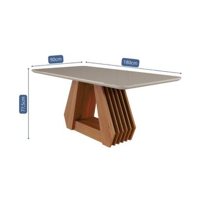 Imagem de Mesa De Jantar Retangular 90X180Cm Tampo Mdf/Vidro Agata Cimol Cinamomo/Off White