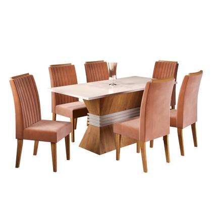 Imagem de Mesa de Jantar Retangular Arizona Com 6 Cadeiras Fran Mel/Off White/Terracota Casa Giulia