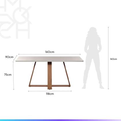 Imagem de Mesa de Jantar Retangular c/ Vidro para 6 Lugares Avena 160 cm - Canella c/ Off White Fosco