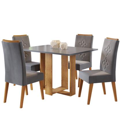 Imagem de Mesa de Jantar Retangular Catedral C/4 Cad Flora em Madeira Maciça Mel/Cinza Brilho/V.grafite