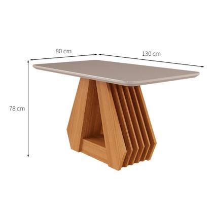 Imagem de Mesa de Jantar Retangular com Tampo de Vidro Agata Off White e Nature 130 cm