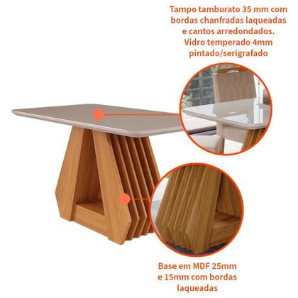 Imagem de Mesa de Jantar Retangular com Tampo de Vidro Agata Off White e Nature 130 cm