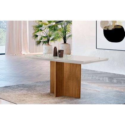 Mesa de Jantar Retangular com Tampo de Vidro Ane Imbuia e Off White - Modern Imagem de Mesa de Jantar Retangular com Tampo de Vidro Ane Imbuia e Off White
