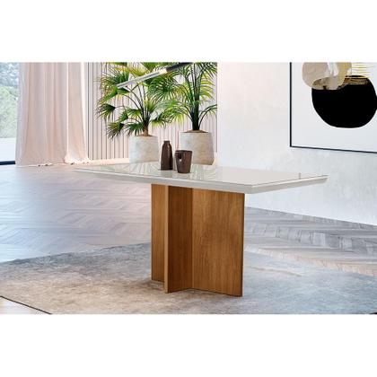 Imagem de Mesa de Jantar Retangular com Tampo de Vidro Ane Imbuia e Off White
