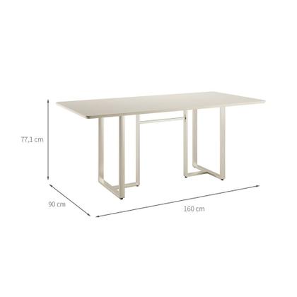 Imagem de Mesa de Jantar Retangular com Tampo de Vidro Arcadia Off White e Champagne 160 cm