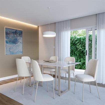 Imagem de Mesa de Jantar Retangular com Tampo de Vidro Arcadia Off White e Champagne 160 cm