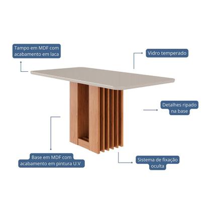 Imagem de Mesa de Jantar Retangular com Tampo de Vidro Ariela Off White e Cinamomo 160 cm
