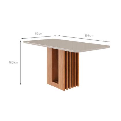 Imagem de Mesa de Jantar Retangular com Tampo de Vidro Ariela Off White e Cinamomo 160 cm