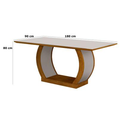 Mesa de Jantar Retangular com Tampo de Vidro Maia Off White e Imbuia - Modern Imagem de Mesa de Jantar Retangular com Tampo de Vidro Maia Off White e Imbuia